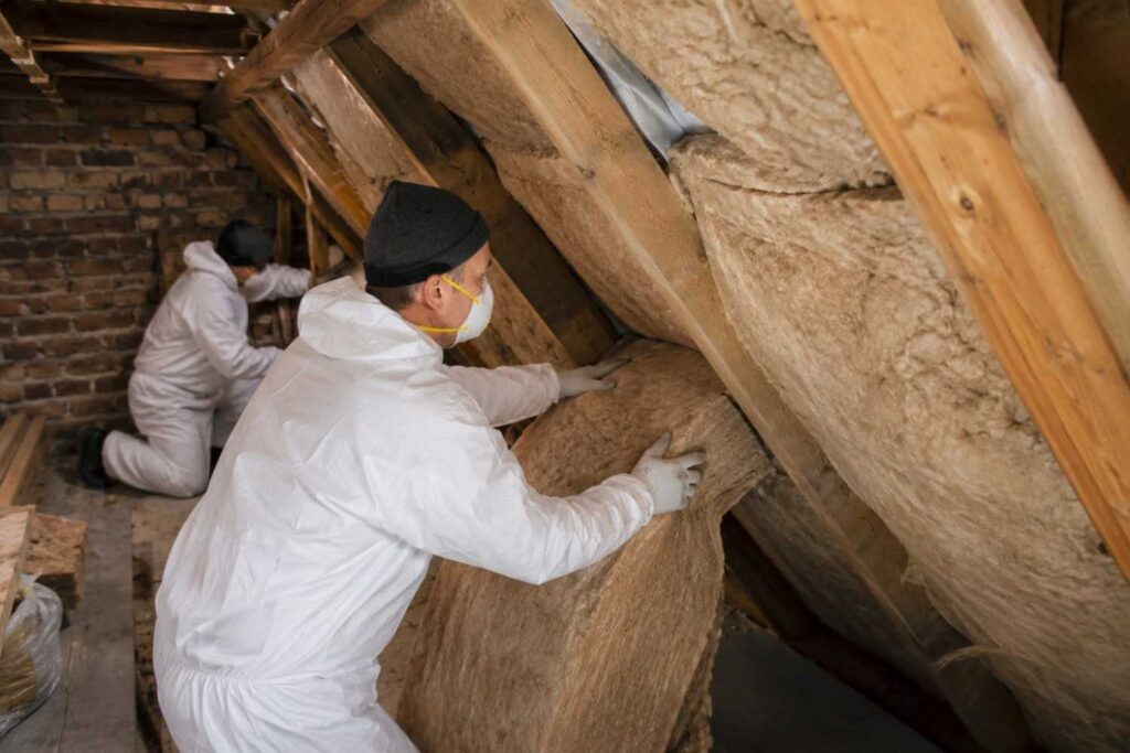 workers applying insulation